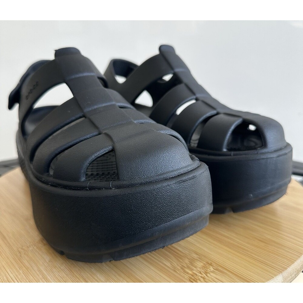 CROCS Stomp Fisherman Platform Chunky Sandals Black Summer Comfort Size M 7/W 9 - Picture 5 of 15